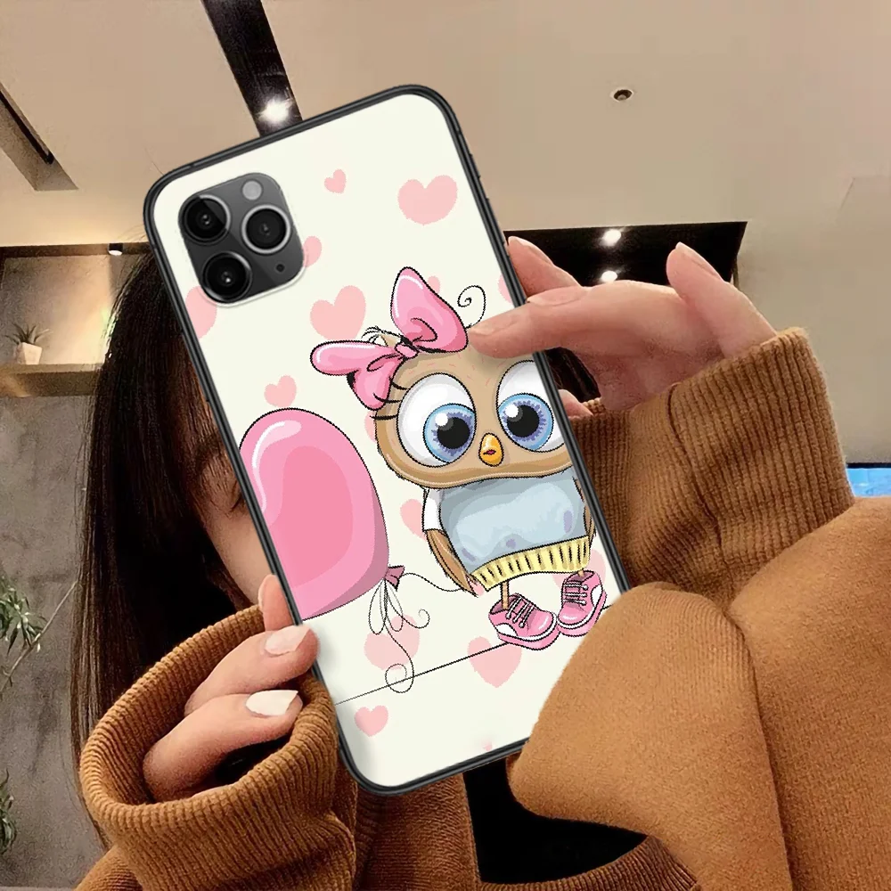 

Cartoon Couple Cute Owls Phone Case For Iphone 4 4s 5 5S SE 5C 6 6S 7 8 Plus X XS XR 11 12 Mini Pro Max 2020 black Funda 3D