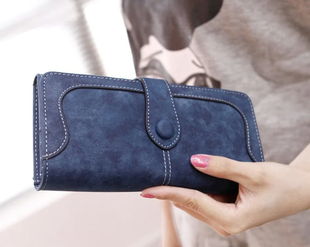 Брендовый женский кошелек ретро матовый прошитый длинный держатель для карт