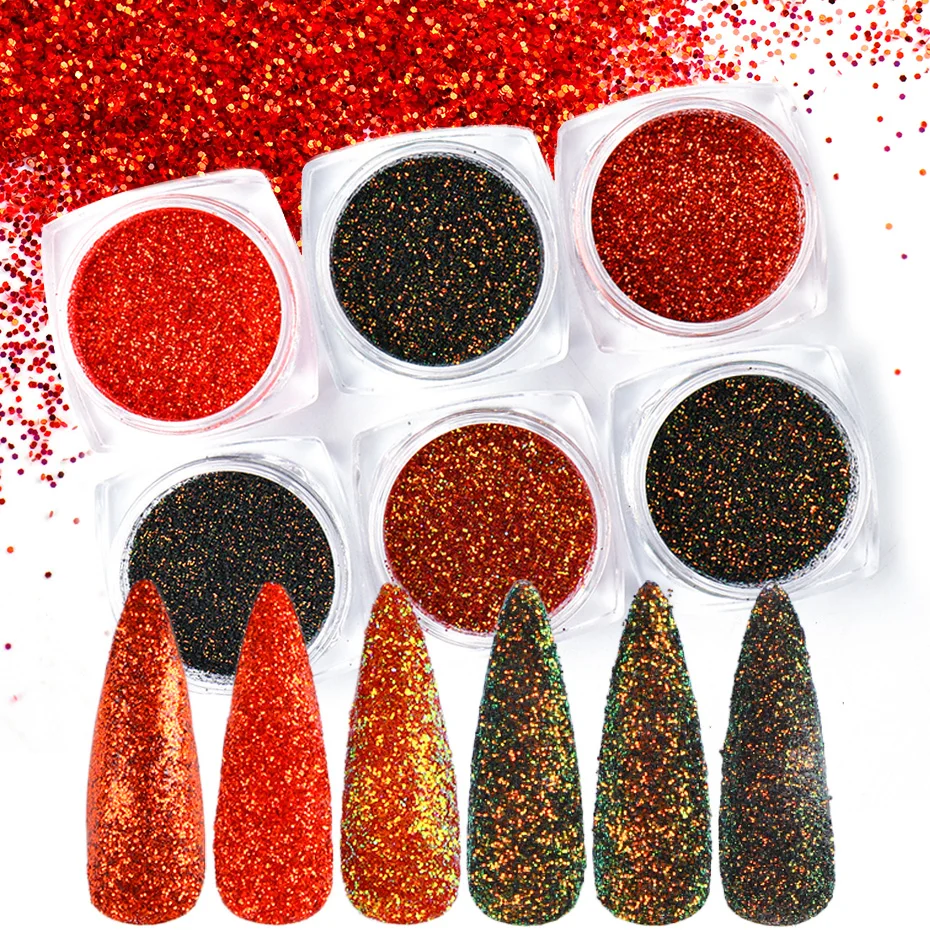 Блестящий Порошок для ногтей 6 цветов огнестойкий красный блестящий пигмент