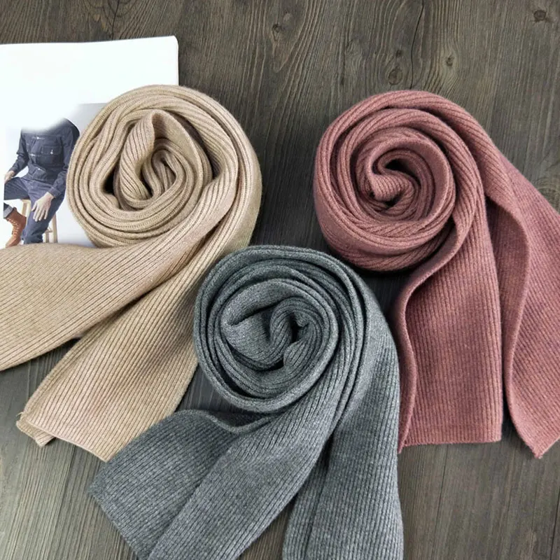 Женский и мужской толстый длинный двусторонний однотонный шарф зимние вязаные