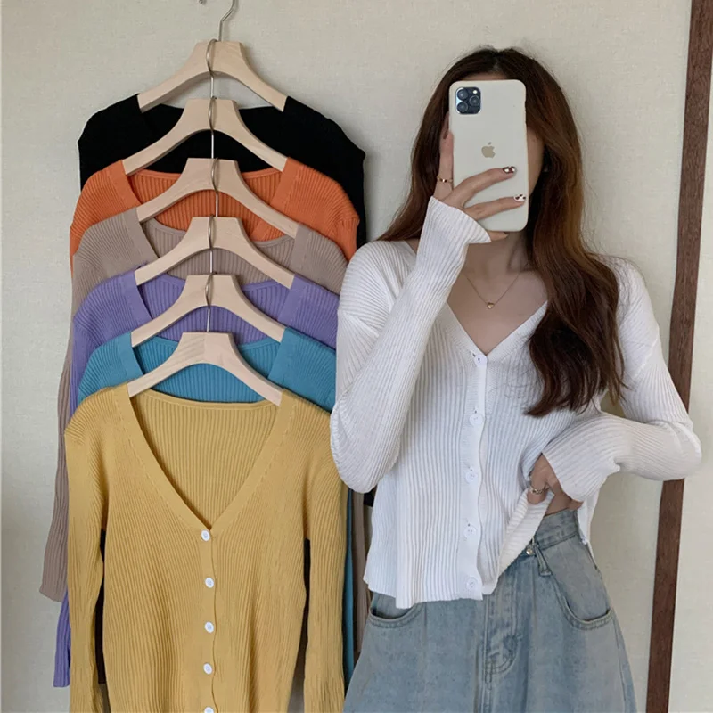 

Women's Long Knit Cardigan Autumn Yellow Long Sleeve Loose Button Knitted Sweater 2021