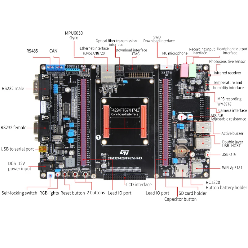 STM32 макетная плата ARM M4 F429/H743II/F767 встроенный wifi модуль 51 один чип с основной платой