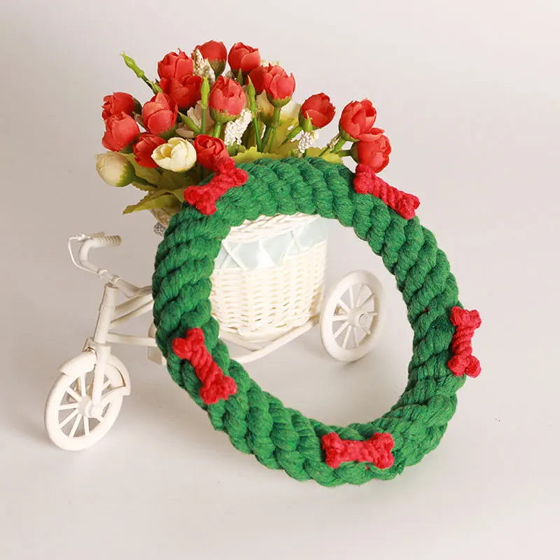 

Pet Dog Toys Bite Resistant Handmade Cotton Rope Woven Christmas Rings Toy Interactive Puppy Chew Teeth Cleaning Toys For Dogs