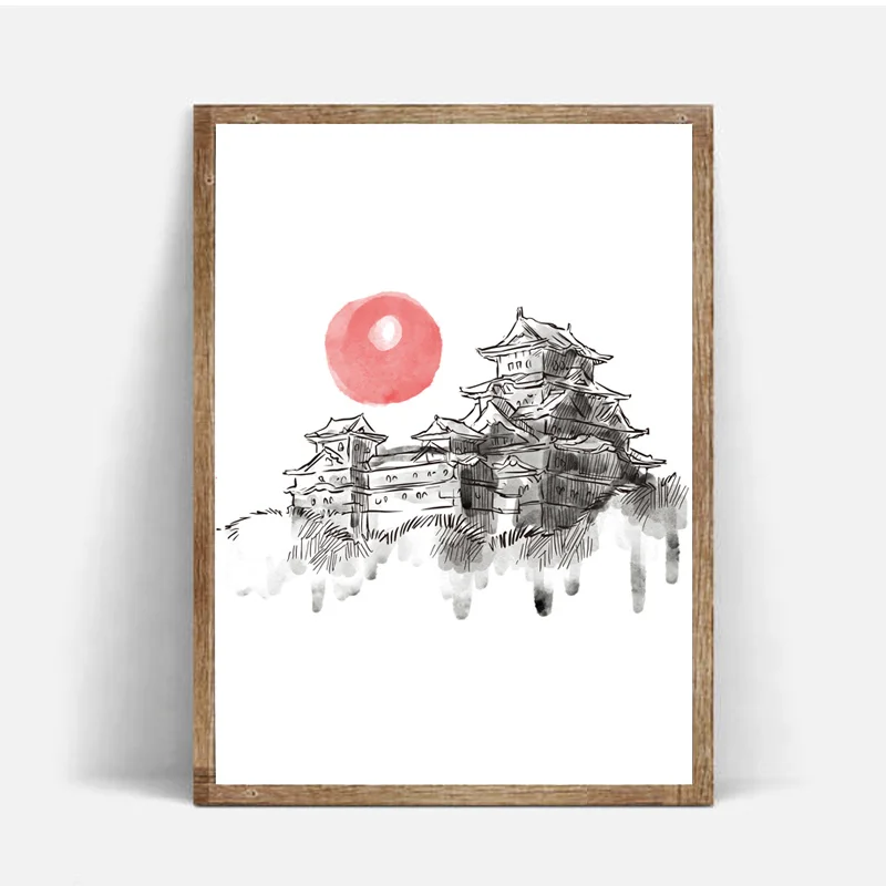Картина на холсте плакат с японской чернильной башней HD принты скандинавский