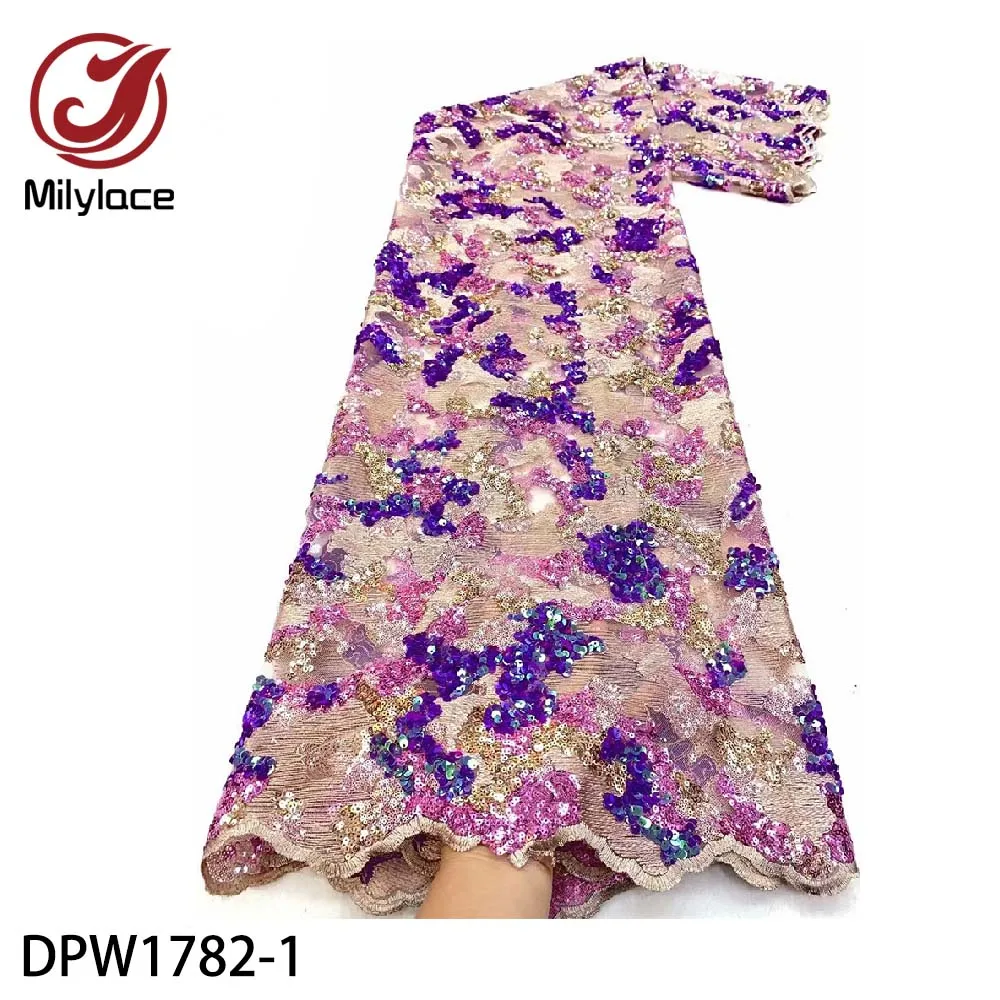

Milylace African Lace Fabric with Sequins Hot Sale Nigerian Sequin Lace Fabrics French Lace Fabric for Wedding DPW1782
