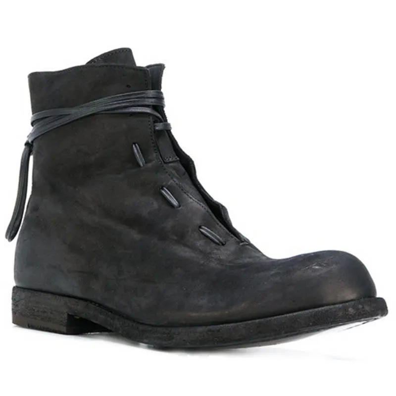 

Fashion Brand New Lace Up Round Toe Mens Scrub Cowhide Boots British Street High Top Genuine Leather Breathable Chaussure Homme