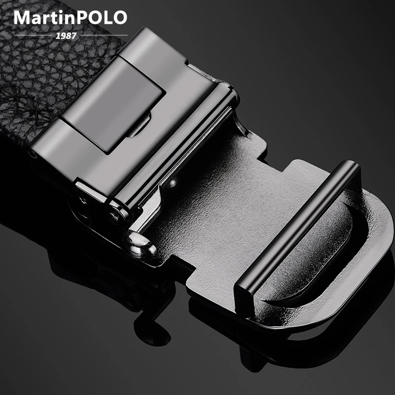 Ремень мужской из натуральной кожи с автоматической пряжкой чёрный пояс