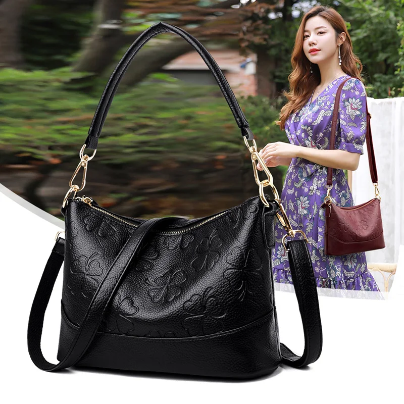 Женская сумка через плечо с тиснением четырехлистного клевера женская черная