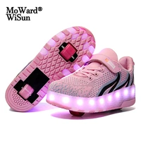 size 28 40 roller skate shoes for kids girls boys led sneakers with double wheels usb charged luminous wheels shoes for children