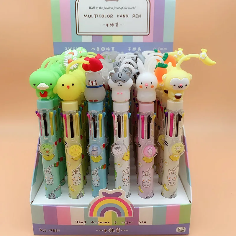 

36 pcs/lot Cartoon Animal 8 Colors Ballpoint Pen Cute Roller Ball pens School Office Writing Supplies Stationery Gift