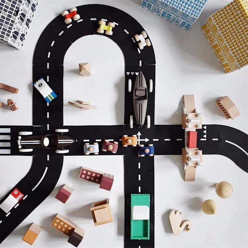 Pista de empalme m&oacute;vil de coche para ni&ntilde;os, rompecabezas de autom&oacute;vil, carretera, juguetes de puzle para manualidades, autocaravana, construcci&oacute;n, goma blanda de PVC, juegos de suelo-0
