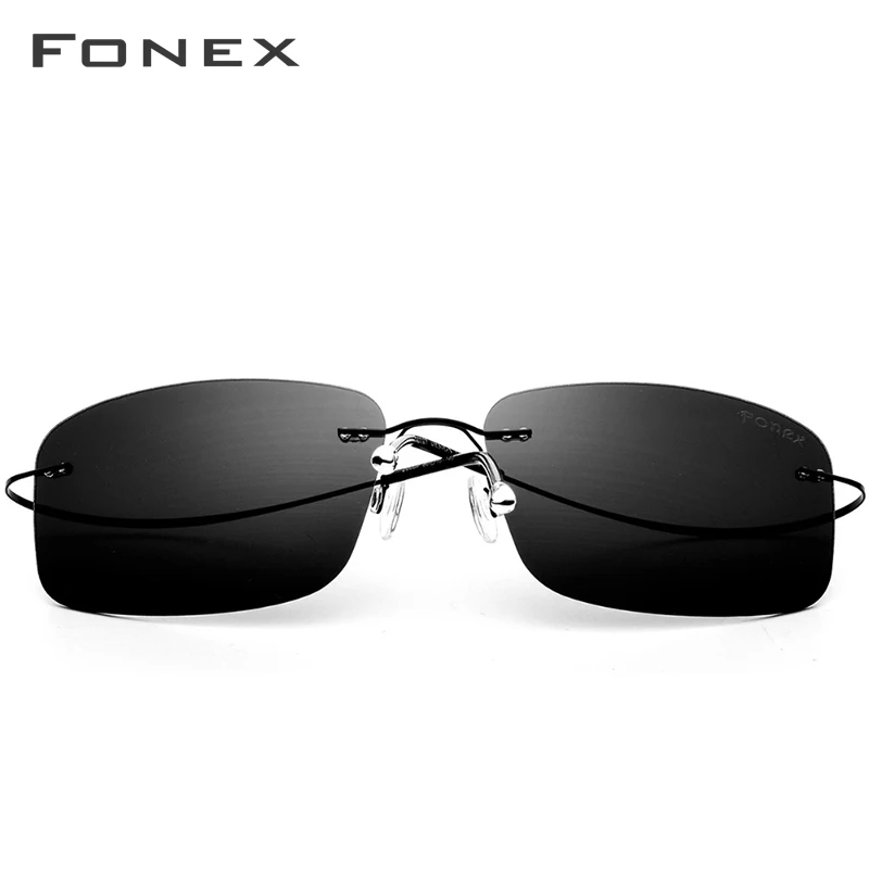 FONEX поляризованные солнцезащитные очки без оправы из титанового сплава, мужские брендовые дизайнерские солнцезащитные очки без винтов, квадратные солнцезащитные очки для женщин 20007