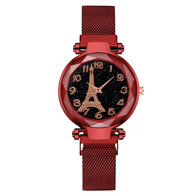 

MREURIO Women's Watch Luxury Fashion Eiffel Tower Pattern Dial Magnetic Band Quartz Female Wirst Watches Clock Elegant Gifts