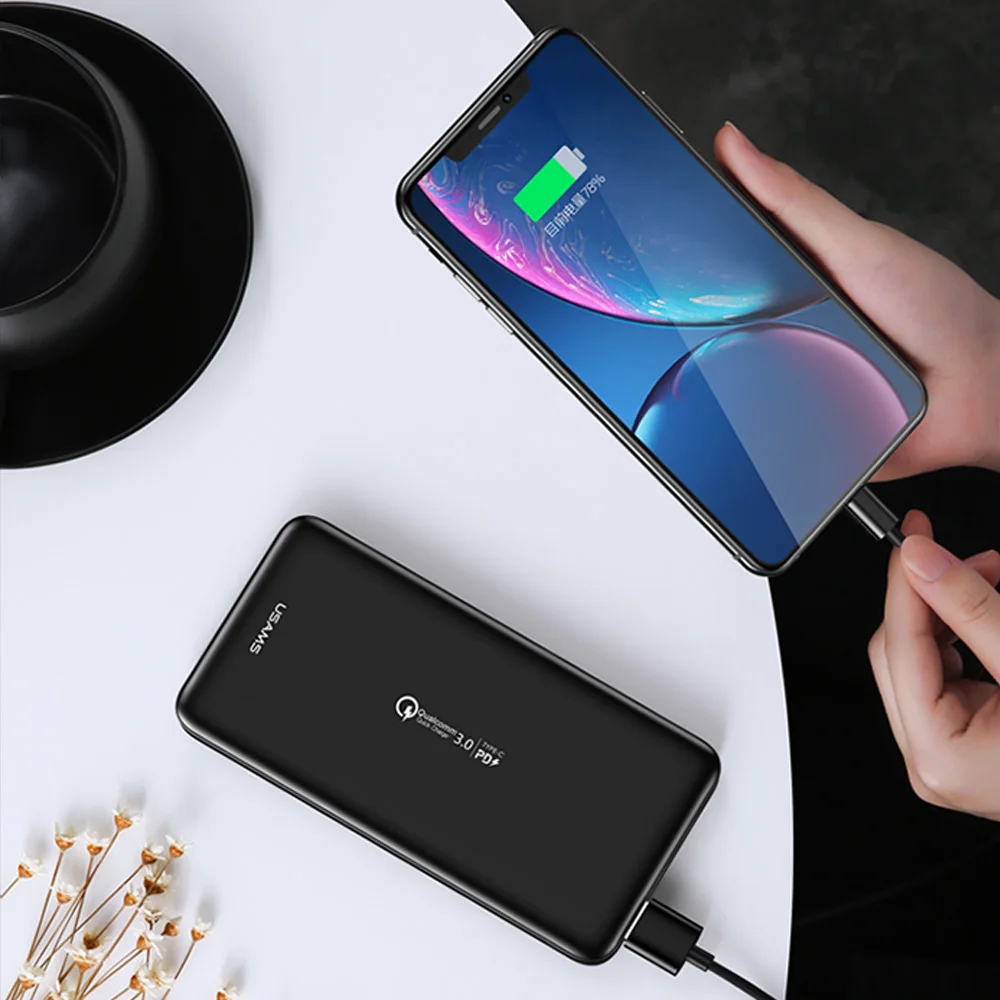 USAMS 10000 мАч быстрая зарядка банк питания PD QC 3 0 блок type C USB зарядное устройство для
