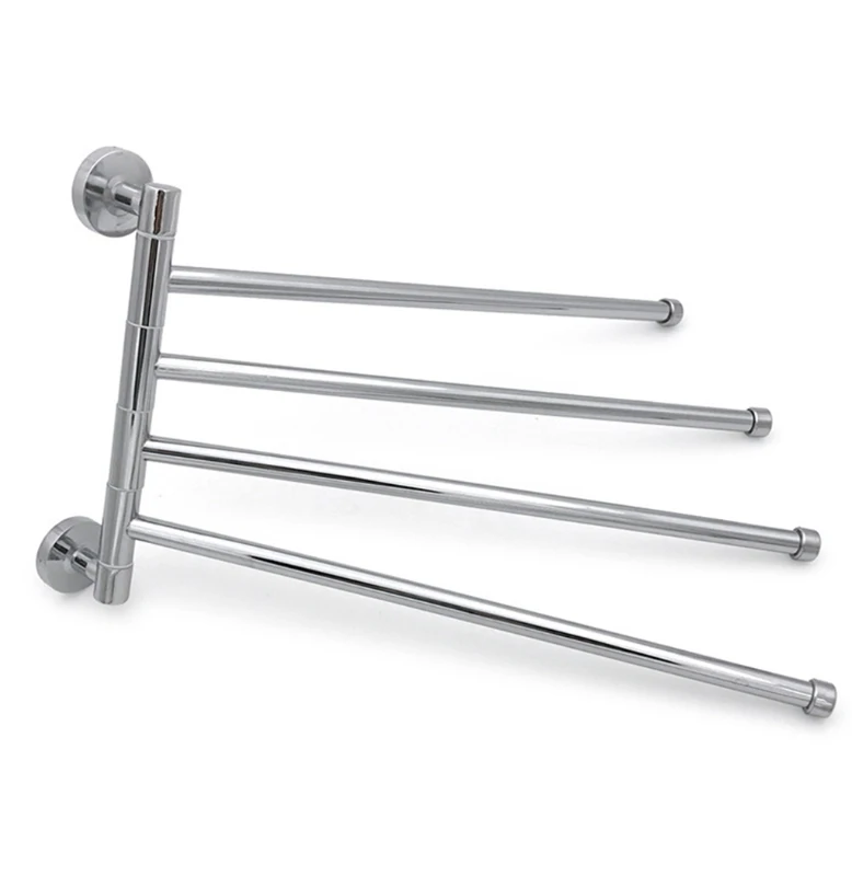 

K1KA Wall-Mounted Swivel Towel Bar Stainless Steel 4-Arm Bathroom Swing Hanger Towel Rack Holder Towel Storage Organizer