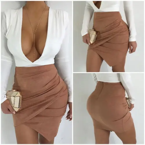 

Women High Waist Lace Up Suede Leather Pocket Preppy Bodycon Mini Skirt Sexy Women Ladies Clubwear