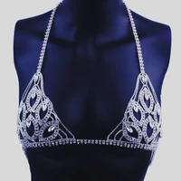 leaf shape rhinestone bra top body chain harness necklace chest chain for women crystal body jewelry bralette body accessories