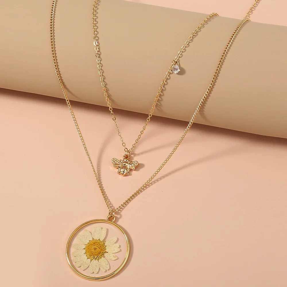 Модные смолы и принтом в виде хризантем пчелы кулон ожерелье леди элегантные