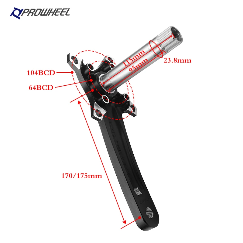 Кривошип PROWHEEL 104BCD для горного велосипеда 170 мм 175 и нижний кронштейн кривошипы