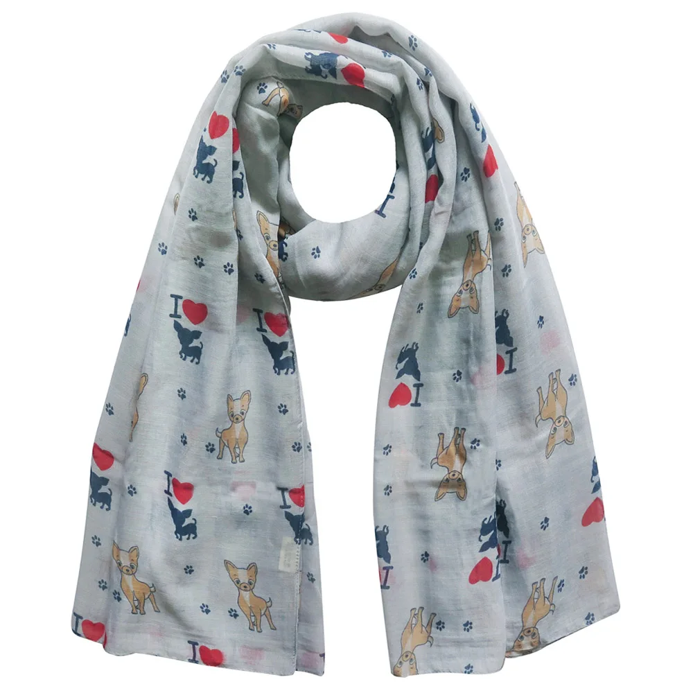 Lovely Women's Dog Chihuahua I Love Puppy Print Animal Scarf Spring Winter Soft Scarves Free Shipping |