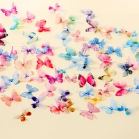 3pcs 3d double layers chiffon fabric tulle butterflies garden decoration craft wedding decor dress butterfly hair clips