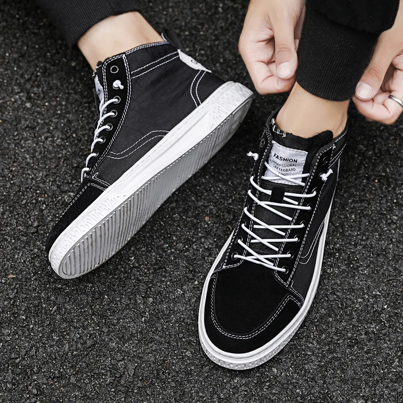

2019 autumn new youth canvas high shoes trend wild sports casual shoes men's shoes soft bottom high quality black sports shoes