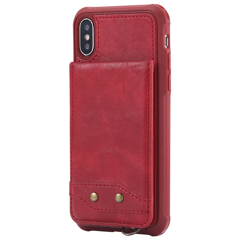 Fpr iPhone XR X XS MAX 6 6S 7 8 Plus Роскошный чехол для телефона из искусственной кожи ударопрочный кошелек чехол для карт с длинными короткими ремешками - Цвет: Red