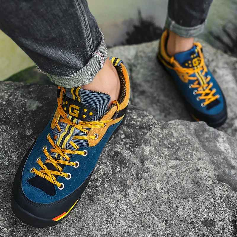 Мужская обувь для походов, водонепроницаемая кожа, альпинизм, рыбалка, новая популярная наружная высокая обувь с антискользящей подошвой.