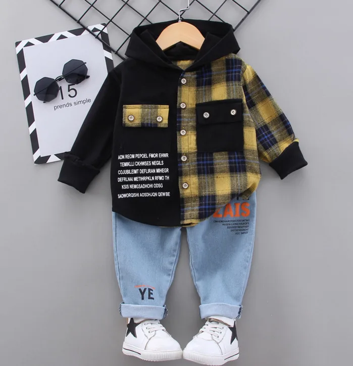 

Kids Boys Plaid Style Clothing Set Spring Autumn Children Boys Outfits 1-5Y Clothing Fashion Cotton Tops+pants 2pcs