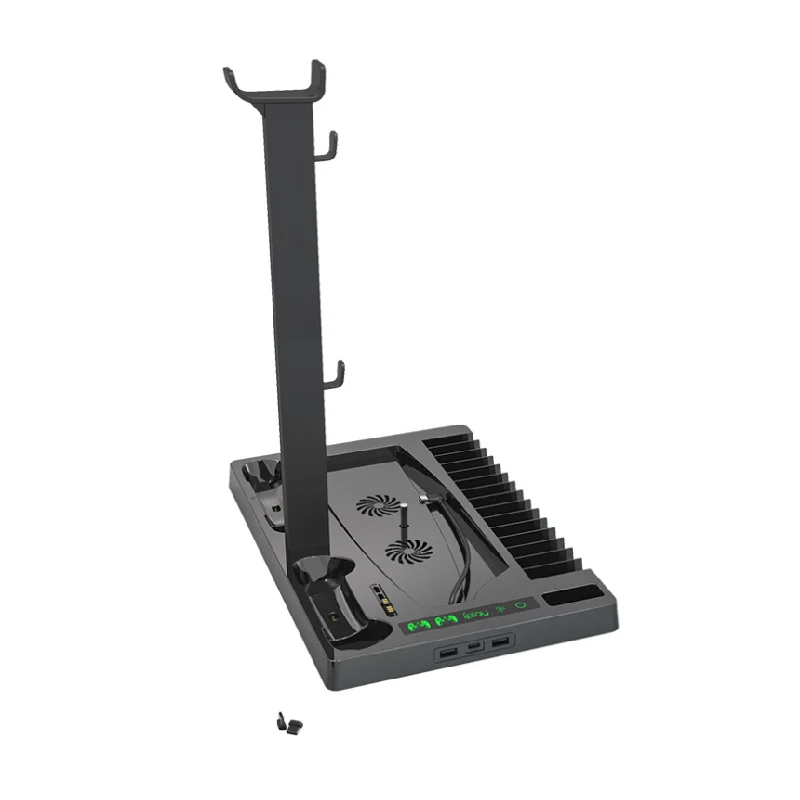 

Game Cooling Fan Stand Charger Dual Wireless Controller Vertical Stand Holder 15 Games Slots for PS5