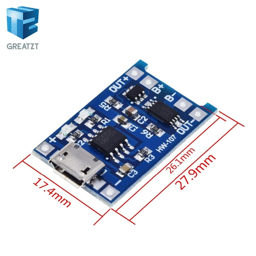 GREATZT type-c/Micro USB 5V 1A 18650 TP4056 модуль зарядного устройства литиевой батареи зарядная плата с защитой двойные функции 1A L