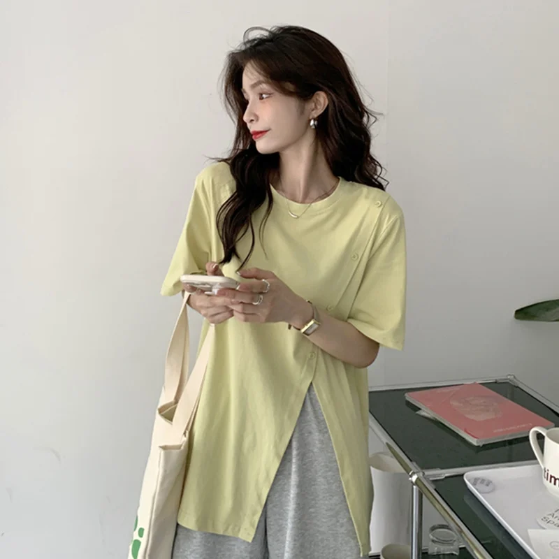 Футболка женская с коротким рукавом свободная желтая в стиле Instagram летняя 2021 |