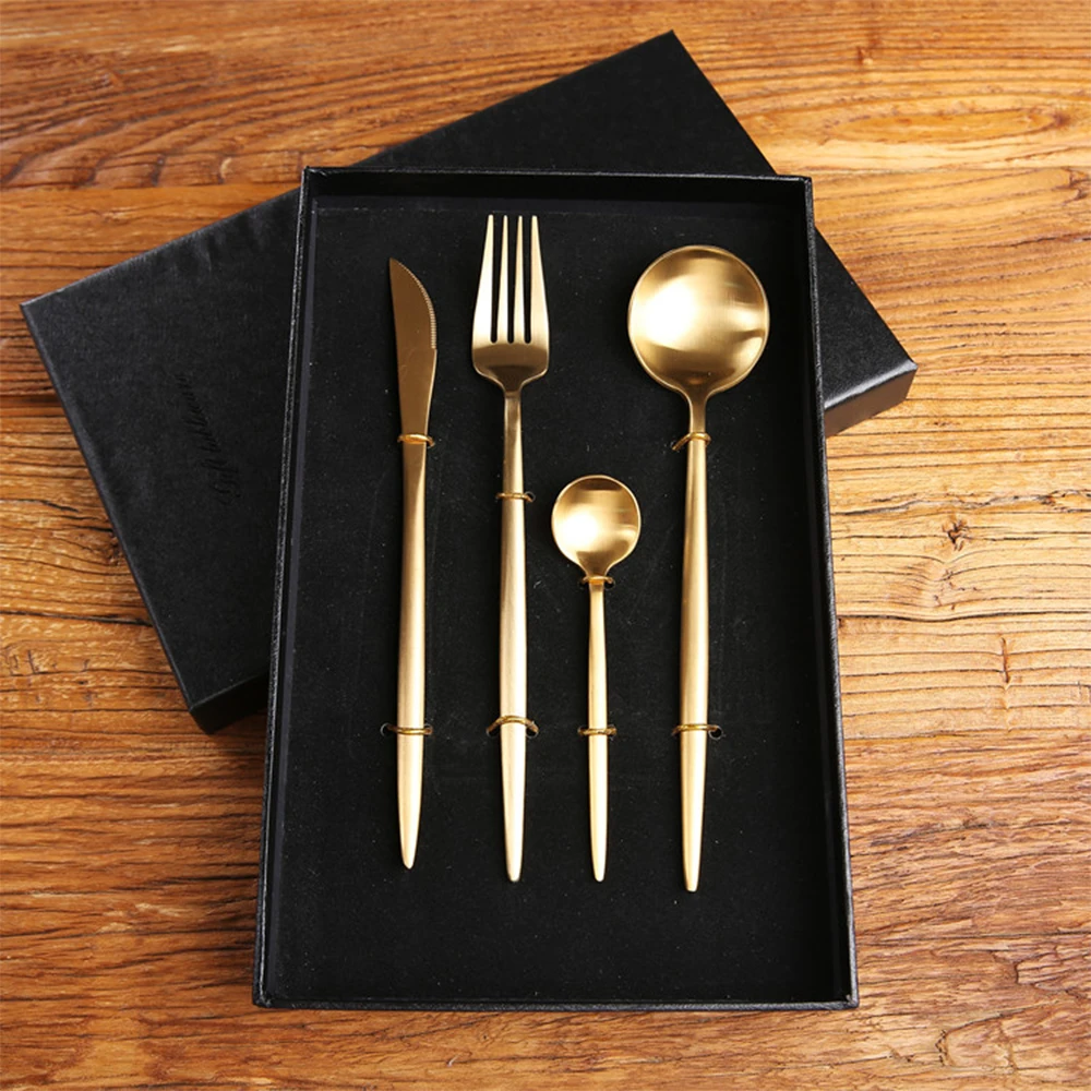 304 ложка из нержавеющей стали стиль Западная Посуда золотой нож для стейка и