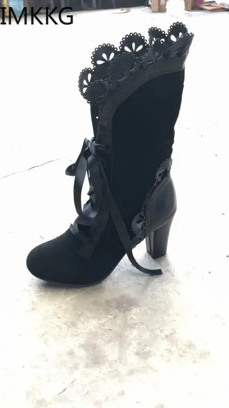 Ботинки женские зимние из ПУ кожи до середины икры на высоком каблуке|Сапоги