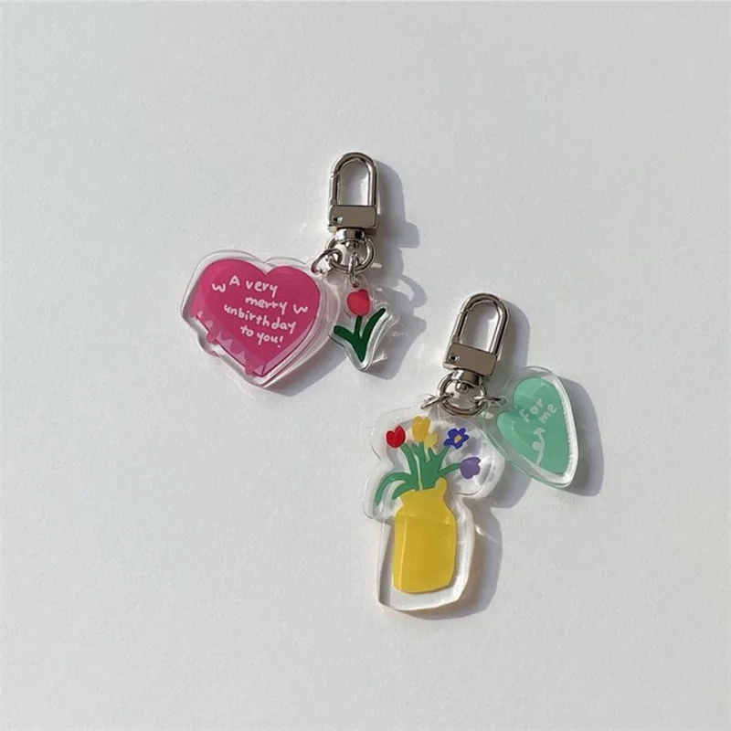 Ins корейский милый тюльпан вишня Ключ Пряжка Карандаш Чехол в форме сердца брелок