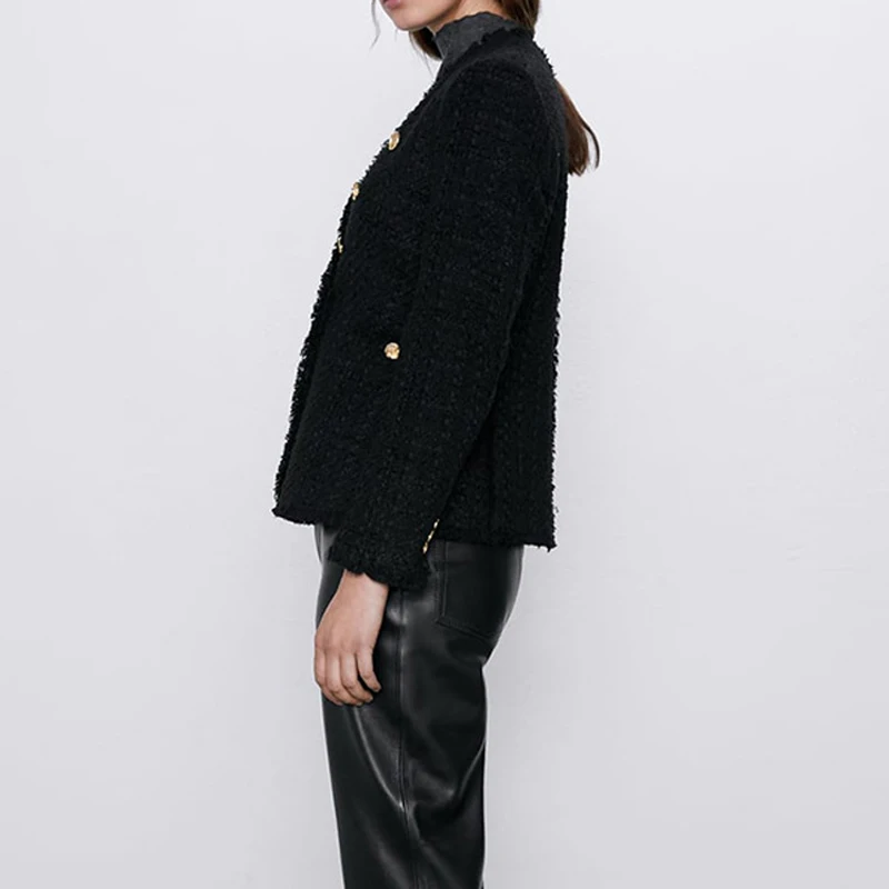 Пикантный шерстяной твидовый блейзер с V-образным вырезом осенний пиджак женский