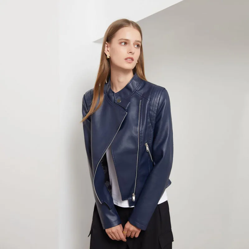 Куртка женская короткая из искусственной кожи приталенная модная верхняя одежда