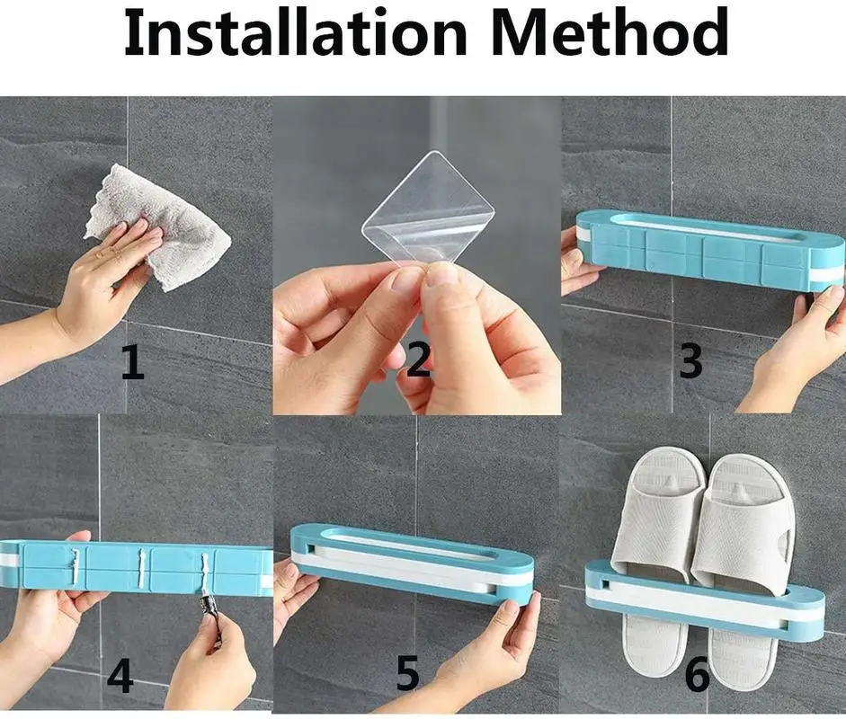 Bathroom Slippers Rack Wall Mounted Shoe Organizer Rack Folding Shoe Hanger Self Adhesive Storage Holder for Bedroom Shower Room