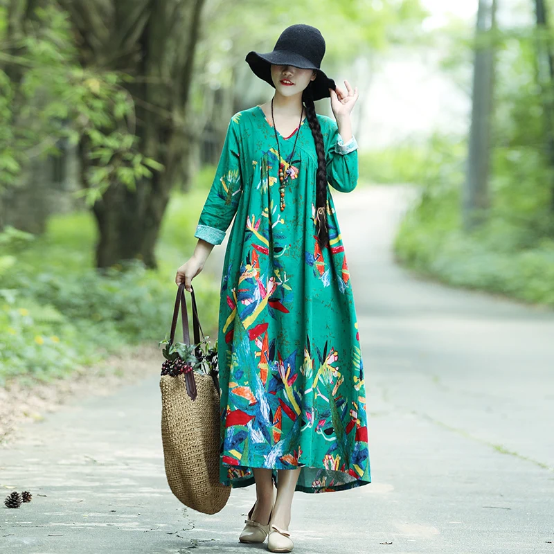 2020 Summr &amp Spring Vintage Long Dress Plus Size 2XL Dess for Woman Print Floral Dresses Clothes YY052 | Женская одежда