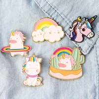 cartoon cute childrens luggage clothing decoration brooch unicorn pony metal drip badge gift for children