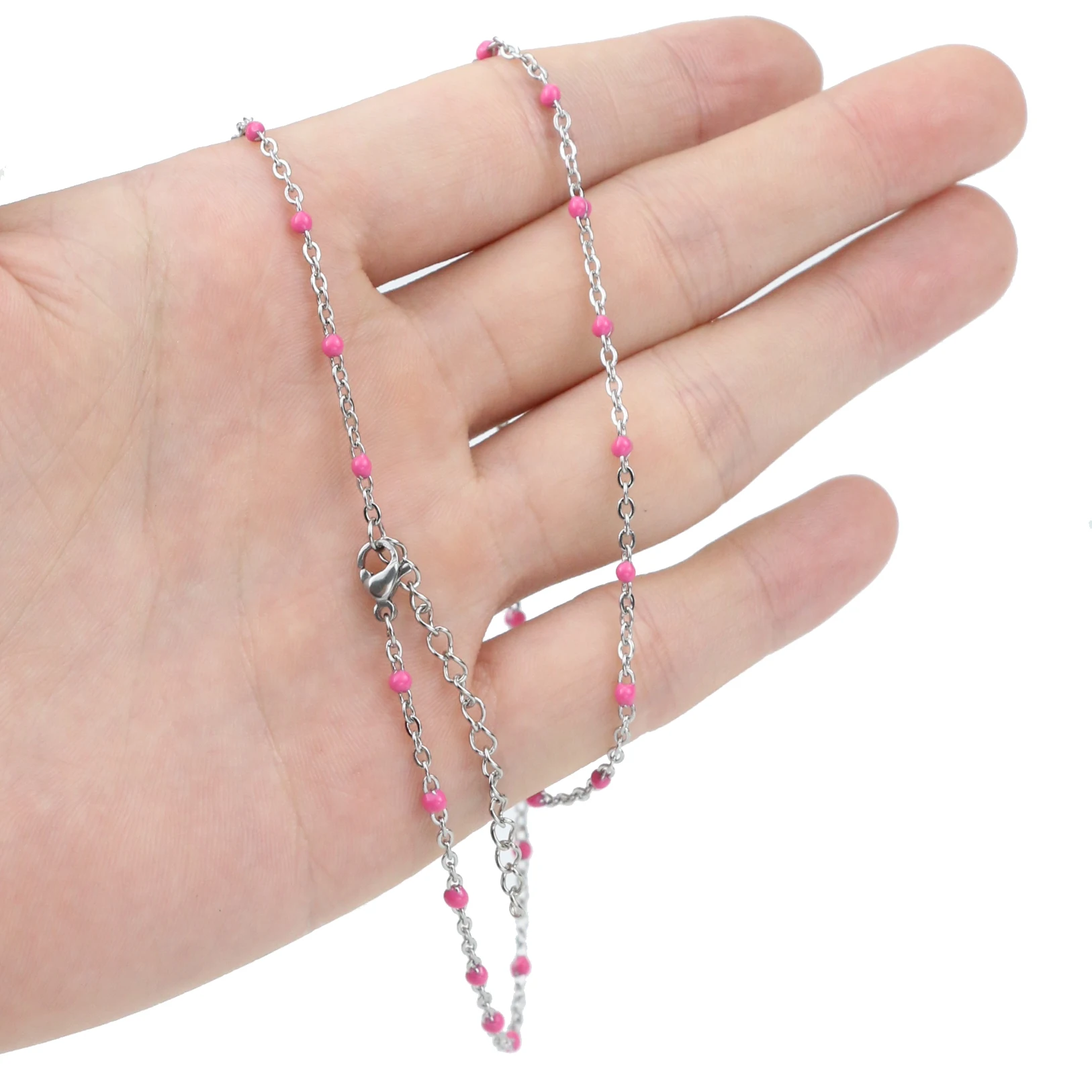 Steel Pink Ожерелье-чокер из нержавеющей стали с золотым покрытием, эмаль, спутниковый бисерный кабельный шар, цепочка, колье, DIY ожерелья и ювелирные изделия - Окраска металла: Steel Pink