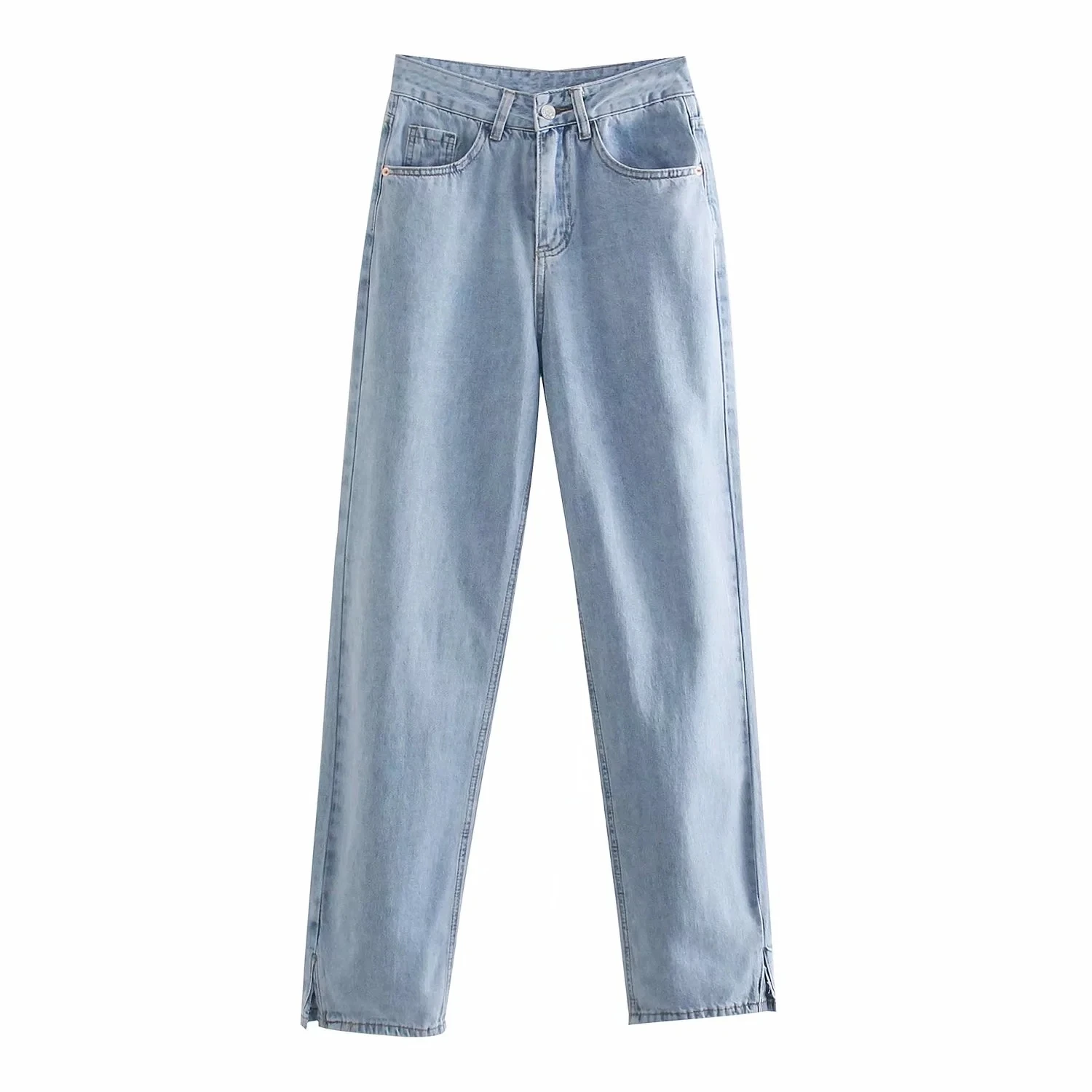 

Za 2021 women all-match Side split Slim Jeans casual full length High waist denim pants pocket Pantalon fashion Slit Trousers