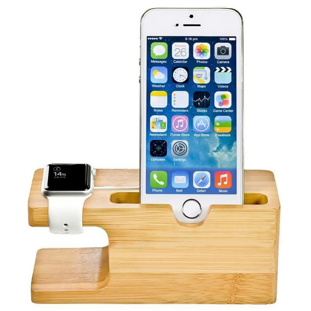 bamboo wood phone charger dock holder desk stand for iphone apples watch 3842mm free global shipping