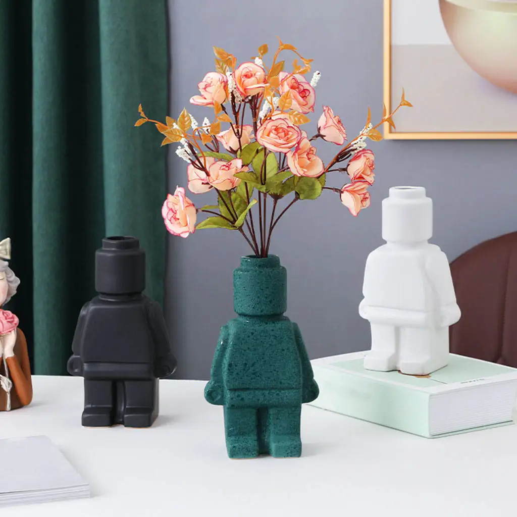 Robot Figurine Vase Minimalist Planter Pot Dry Flower Sculpture Home Office Party Table Centerpiece Decor Flower Arrangement