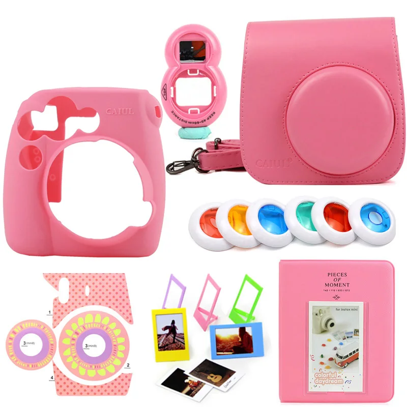 Для Fujifilm Instax Mini 8/8+/9 с фоторамкой фильтры альбом камера силиконовый чехол+ сумка из искусственной кожи сплошной цвет набор аксессуаров