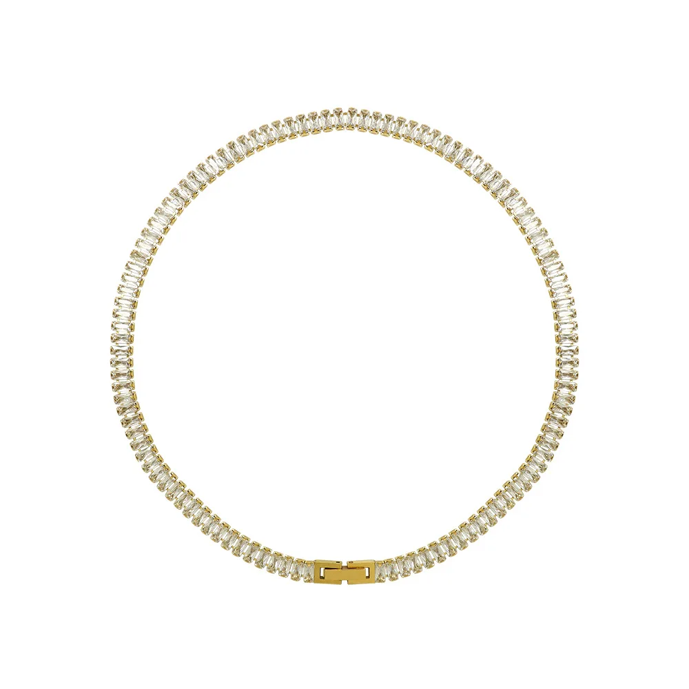 

Luxury 316L Stainless Steel Cubic Zirconia Choker Necklace Women Gold Plated Chain Necklace Fashion Jewelry