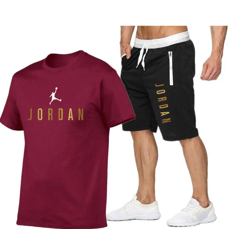 

2021 Summer Men's Suit Sportswear Suit Basketball Sports Fitness Jordan-23 Printed 2-Piece Short Sleeve + Shorts