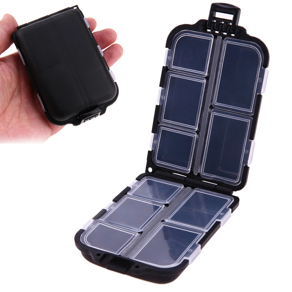 

Bait Box Fishing Tackle Grid Organizer Double Layer Storage 10 Compartments Black For Hook Portable Outdoor PVC Fishing Bait Box