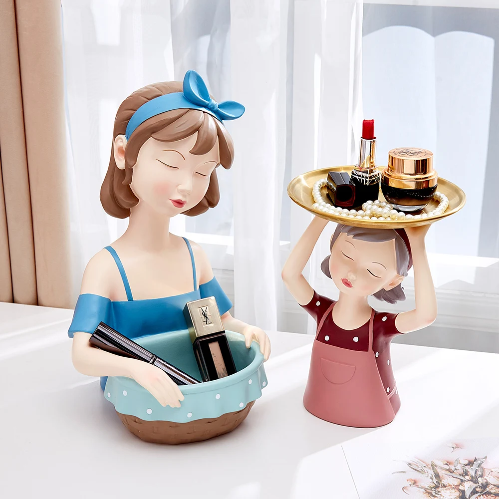 

Nice Girl Statue Fruit Load Storage Jar Character Model Nordic Home Accessories Living Room Desktop Decor Gifts Sculpture