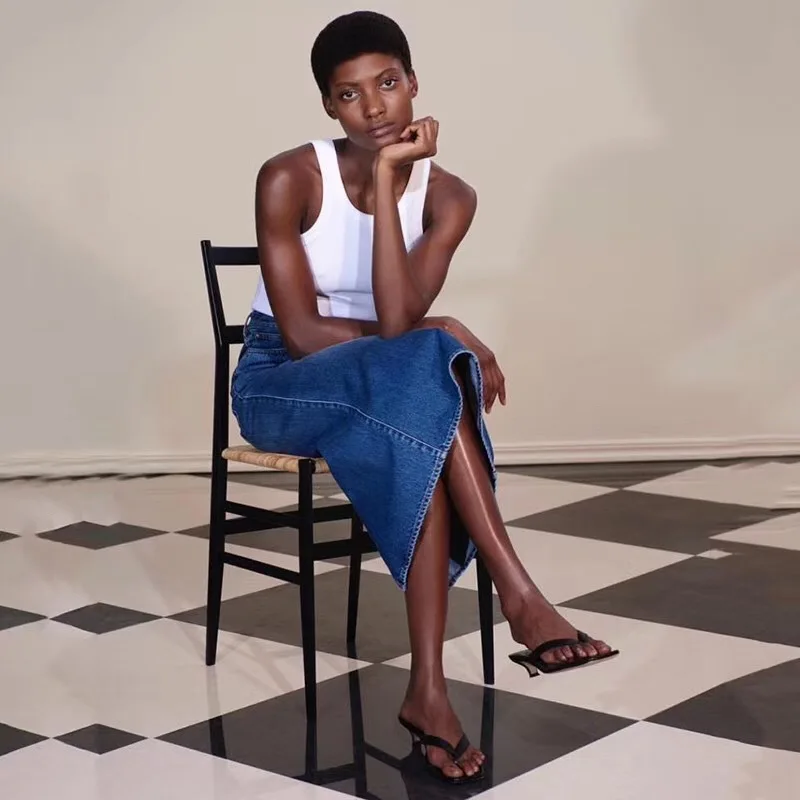 

Women's A-line Skirt 2021 Summer New Fashion Brand Luxury Design Casual Versatile High Waist Without Elasticity Denim Skirt T2